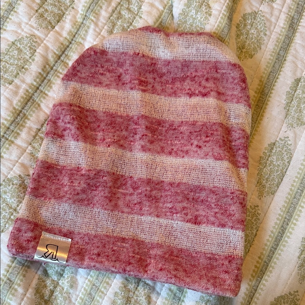 Striped Pink and Cream Kids Beanie